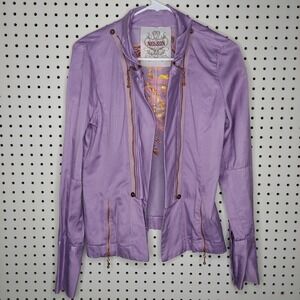 Nelson Satin Moto Jacket‎ Women Large Purple Western Country Grunge Fairy Y2K
